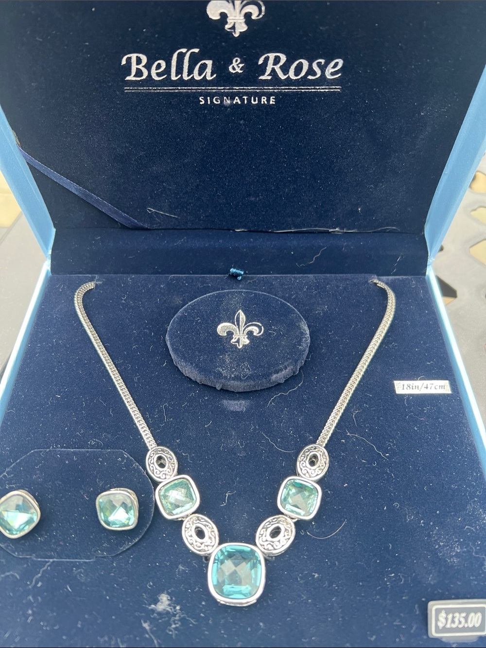Signature Teal Crystal Necklace and Stud Earrings